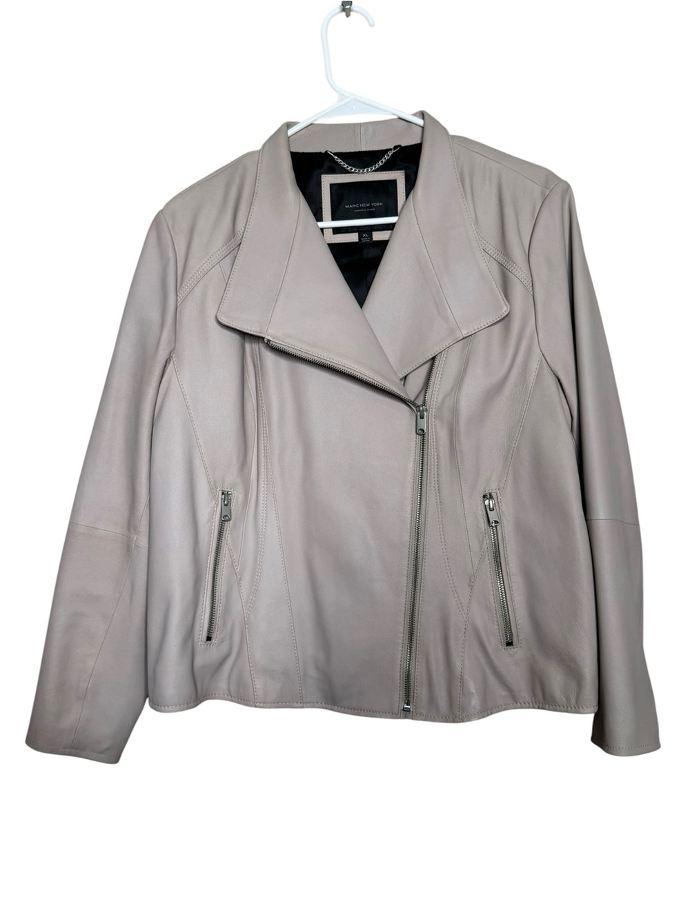 Marc New York Women's Taupe Leather Moto Jacket Size XL EUC